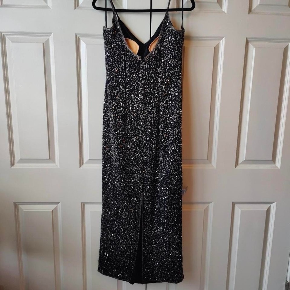 Vintage 80s Laurence Kazar Silk Beaded Sequin Cocktail Party Dress Midi‎ Glam - Picture 3 of 8
